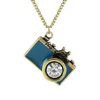 Vintage Camera Necklace in Teal | Antique Brass Long Chain by The Bullish Store