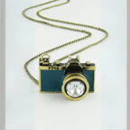 Vintage Camera Necklace in Teal | Antique Brass Long Chain by The Bullish Store