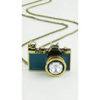 Vintage Camera Necklace in Teal | Antique Brass Long Chain by The Bullish Store