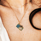 Vintage Camera Necklace in Teal | Antique Brass Long Chain by The Bullish Store