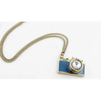Vintage Camera Necklace in Teal | Antique Brass Long Chain by The Bullish Store