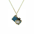 Vintage Camera Necklace in Teal | Antique Brass Long Chain by The Bullish Store