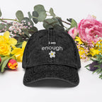 I am enough embroidered daisy Vintage Cotton Twill Cap by La Vie Bien