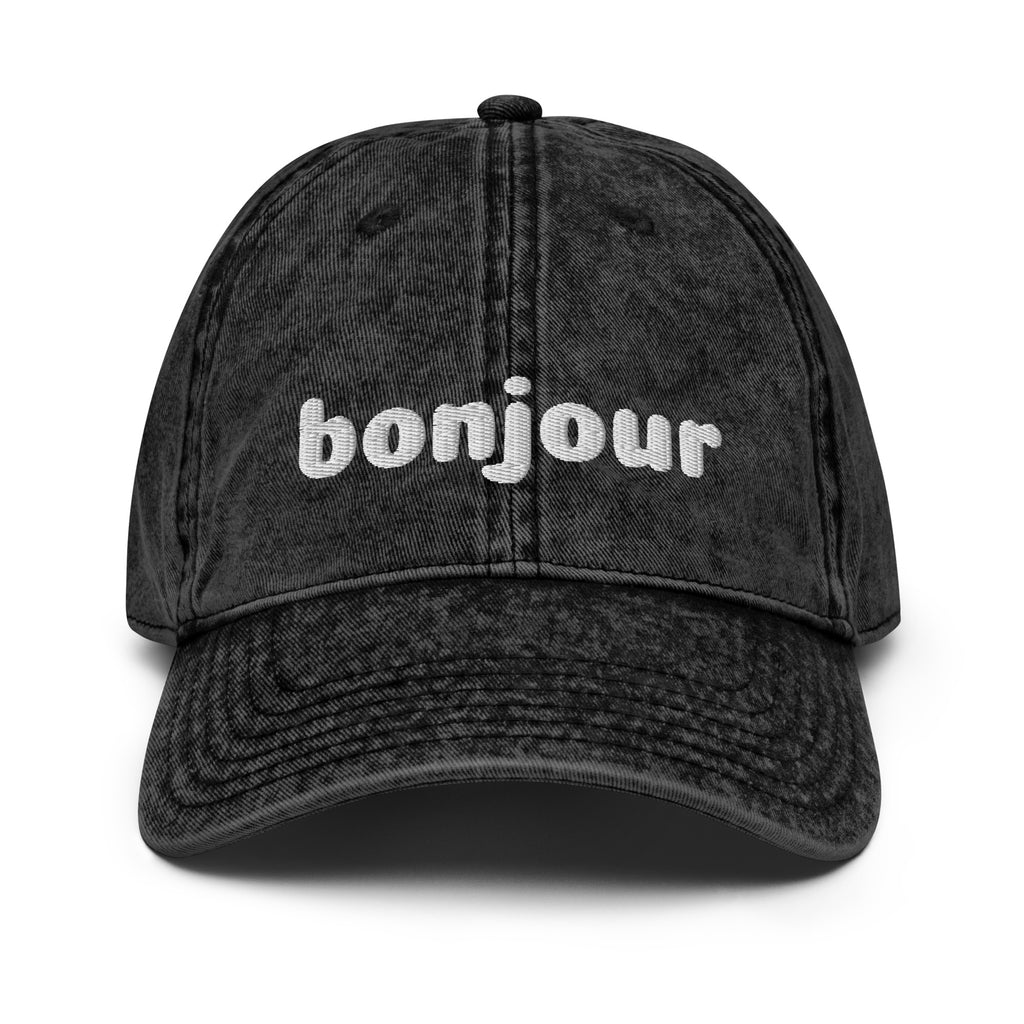 Vintage bonjour embroidered Cotton Twill Cap