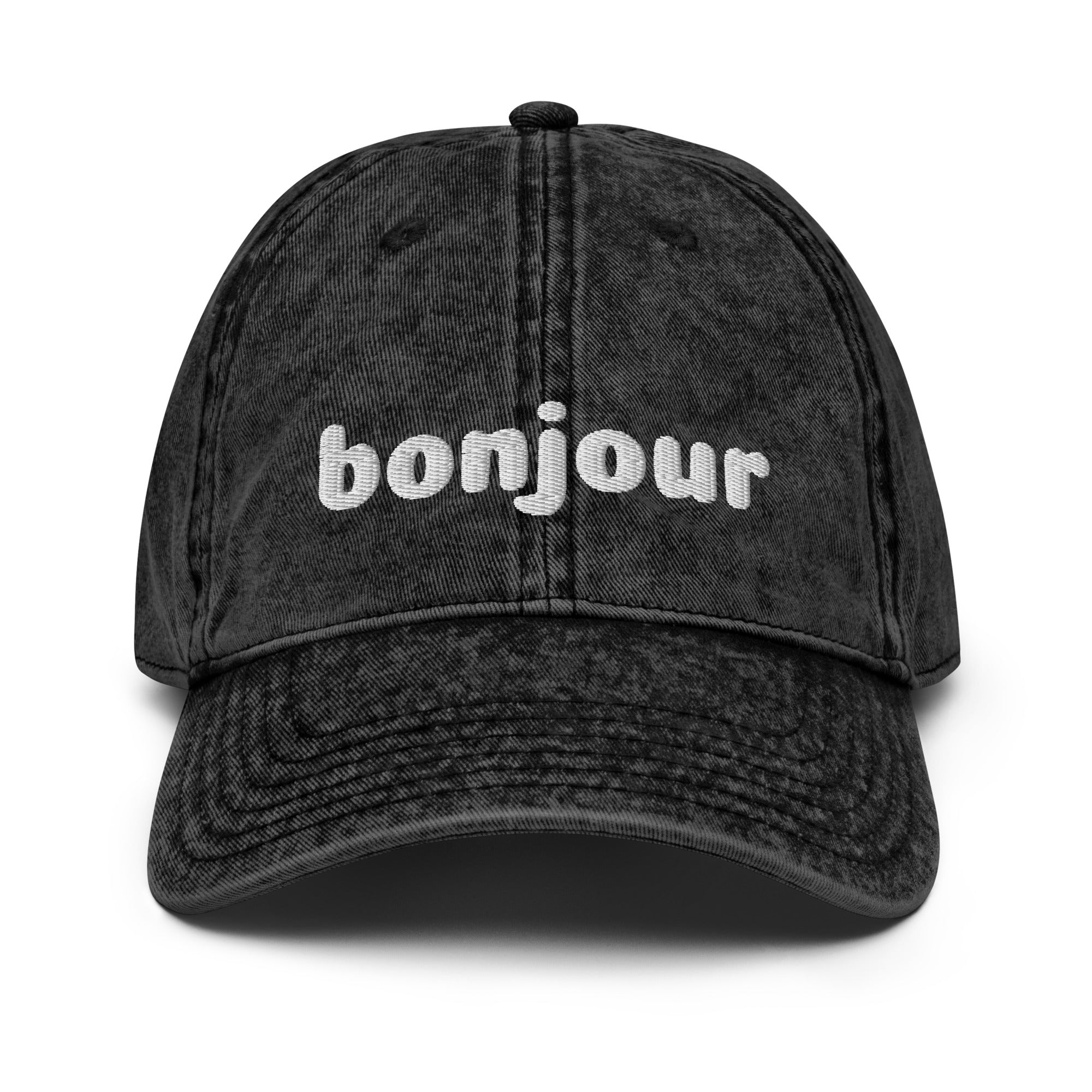 Vintage bonjour embroidered Cotton Twill Cap