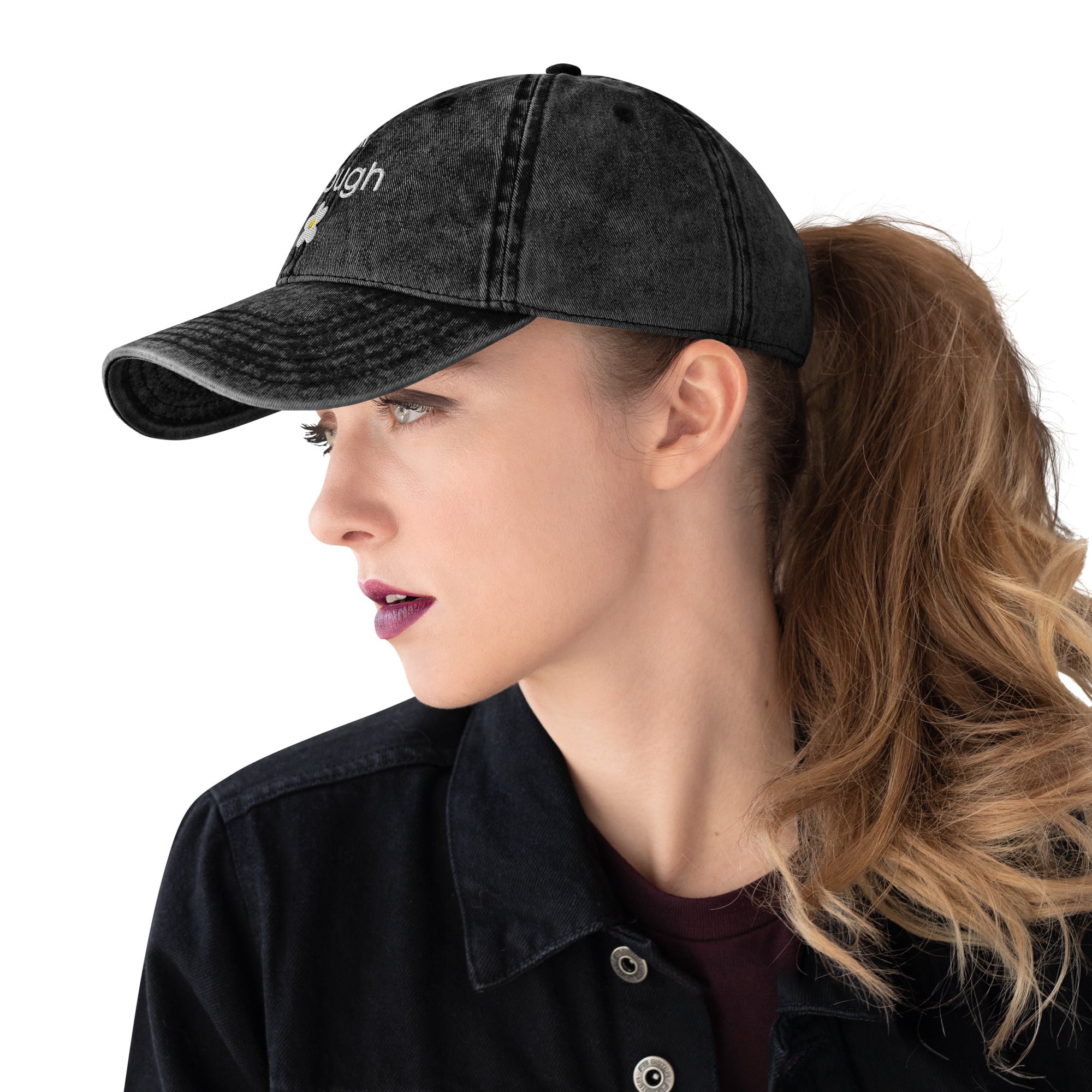 I am enough embroidered daisy Vintage Cotton Twill Cap