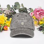 I am enough embroidered daisy Vintage Cotton Twill Cap by La Vie Bien
