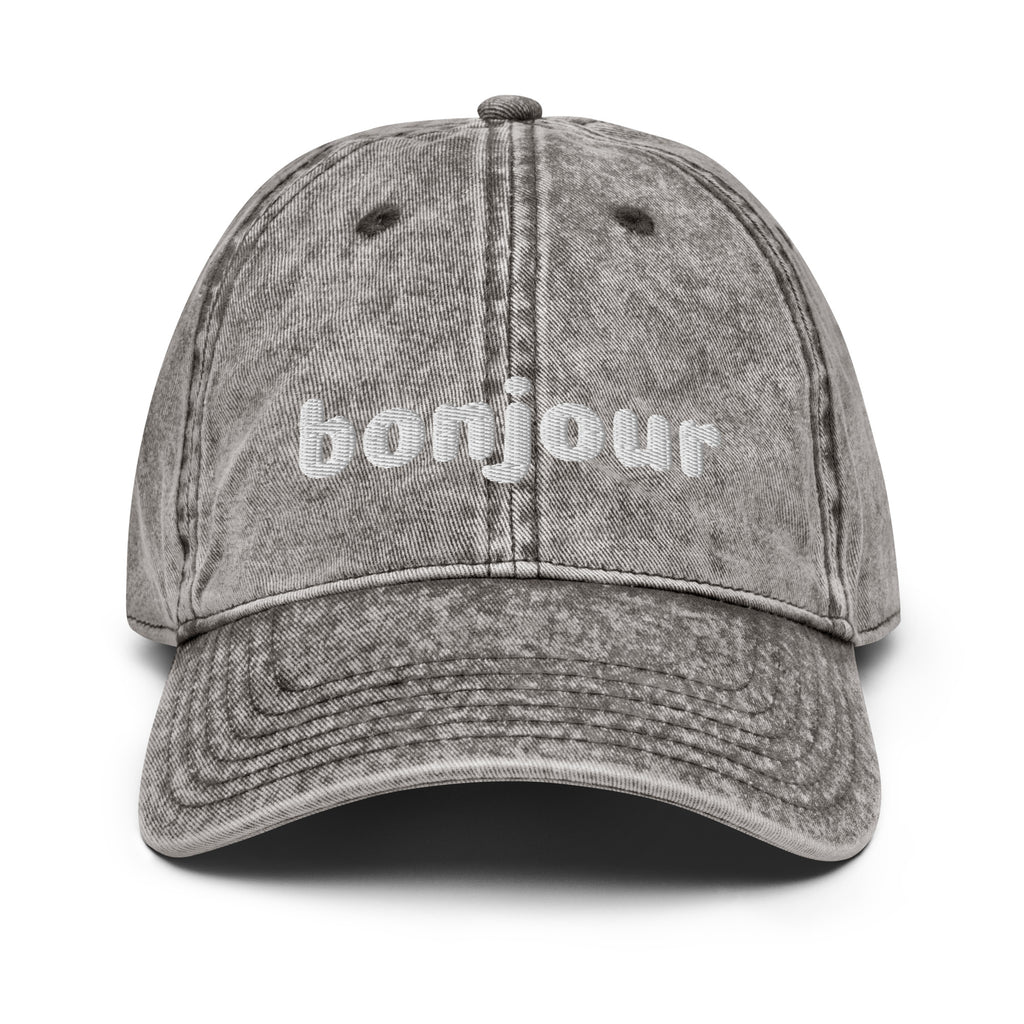 Vintage bonjour embroidered Cotton Twill Cap