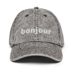 Vintage bonjour embroidered Cotton Twill Cap by La Vie Bien