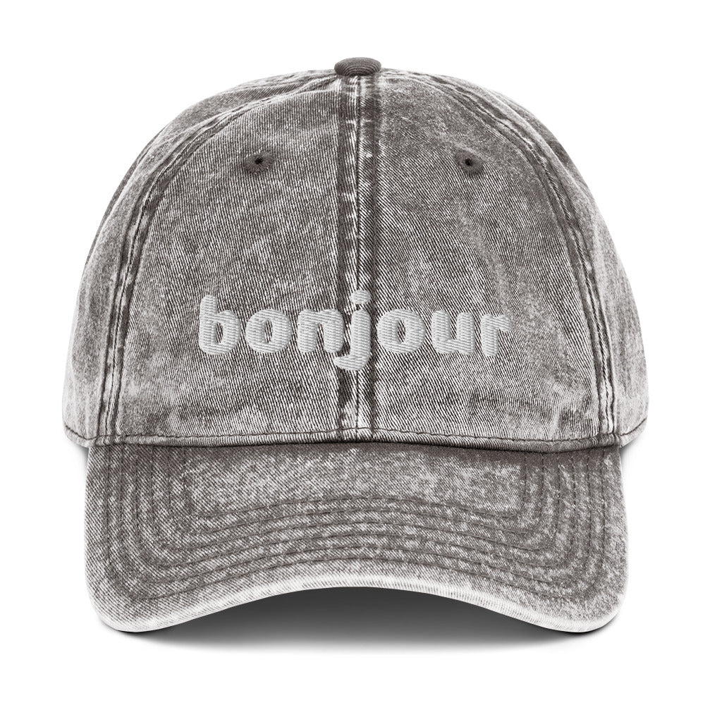 Vintage bonjour embroidered Cotton Twill Cap