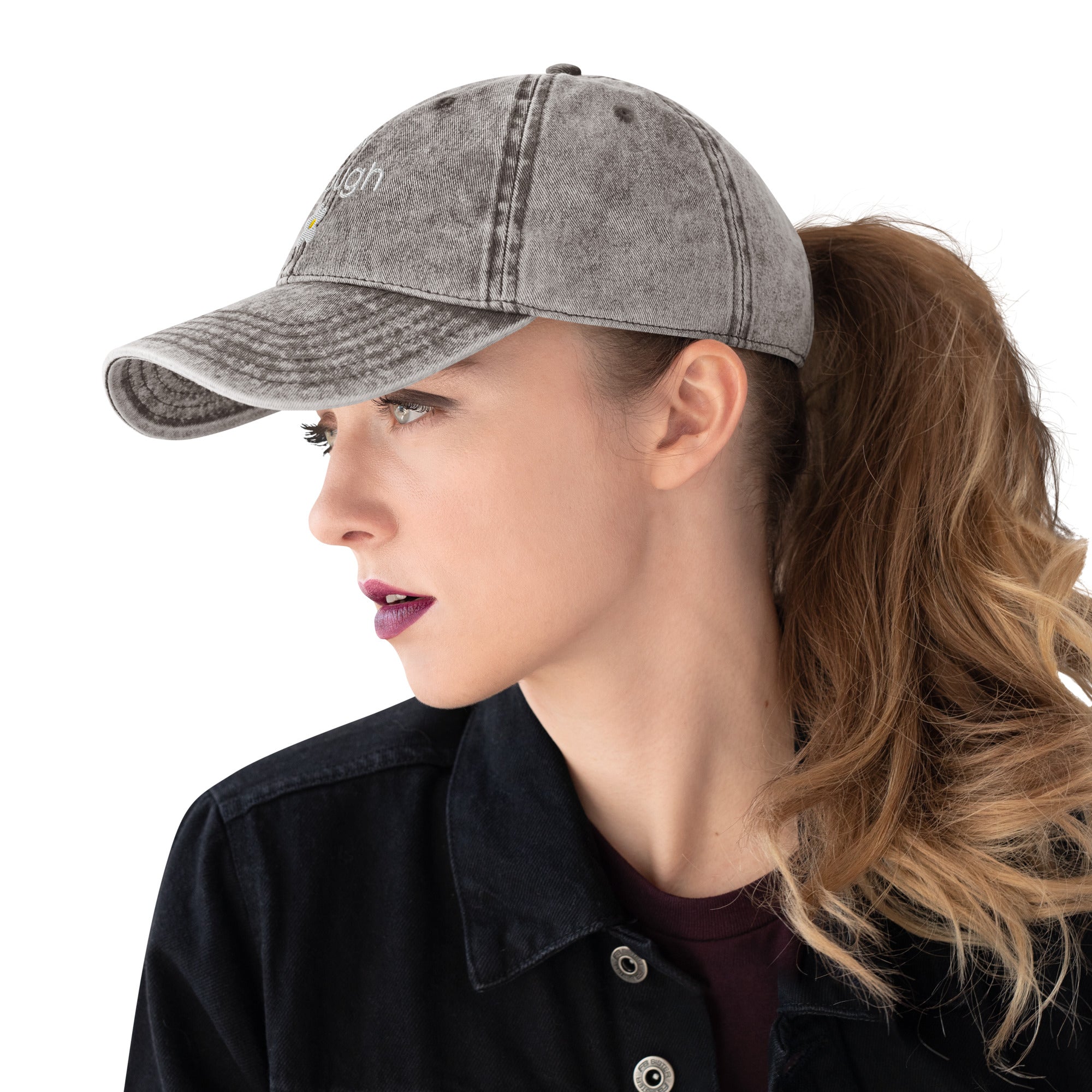 I am enough embroidered daisy Vintage Cotton Twill Cap