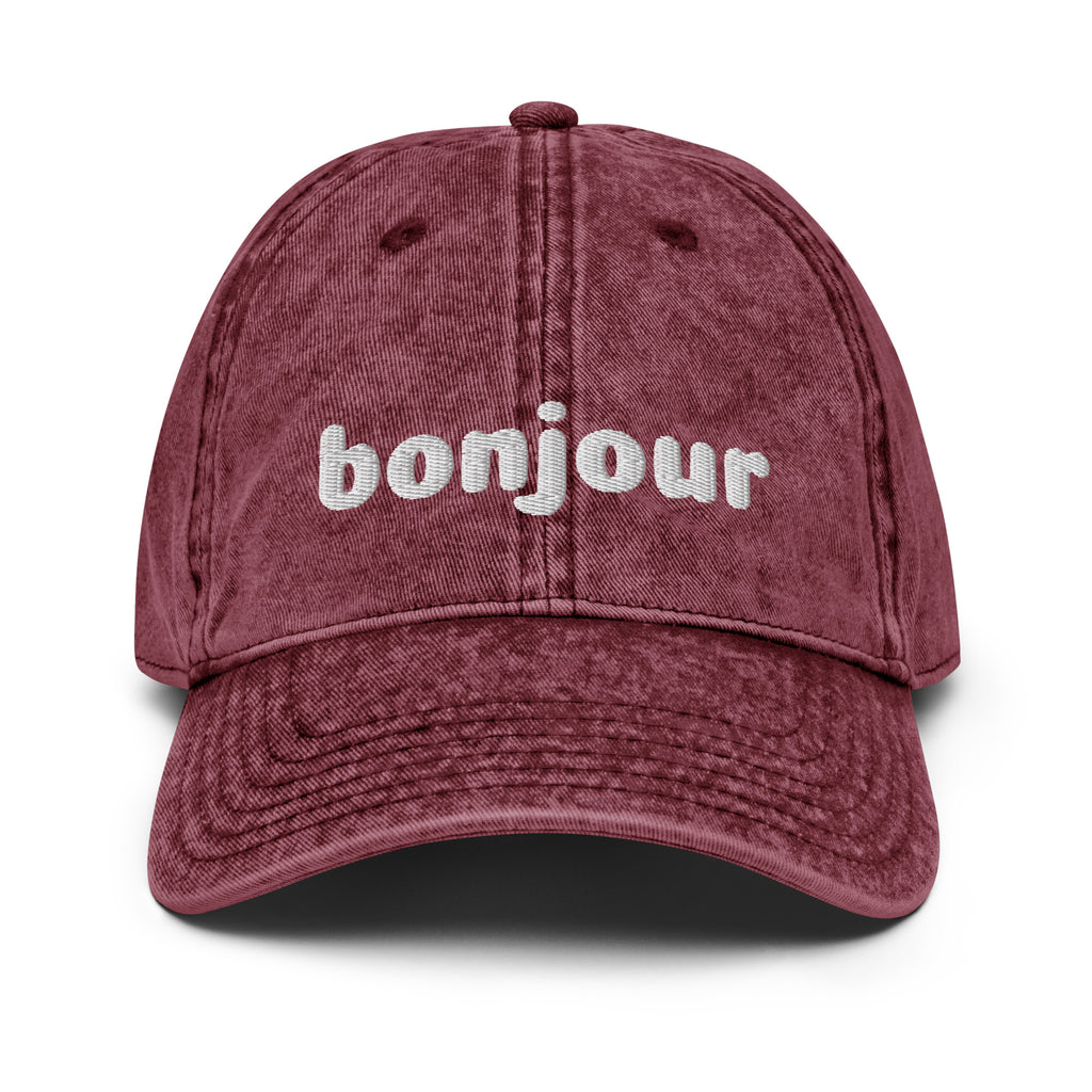 Vintage bonjour embroidered Cotton Twill Cap