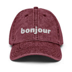 Vintage bonjour embroidered Cotton Twill Cap by La Vie Bien