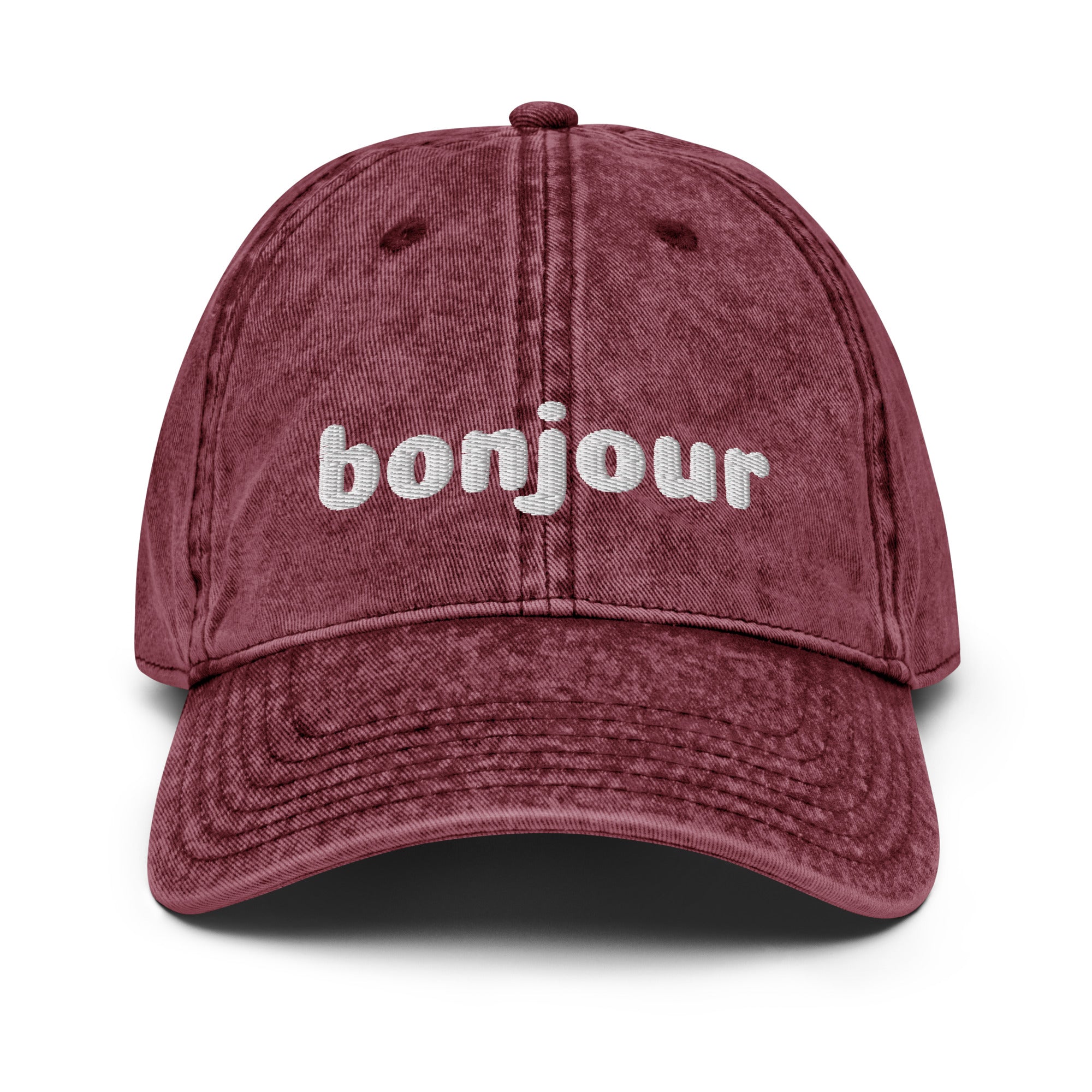 Vintage bonjour embroidered Cotton Twill Cap