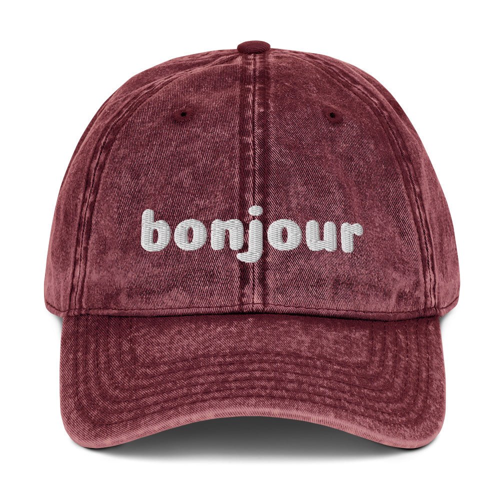 Vintage bonjour embroidered Cotton Twill Cap