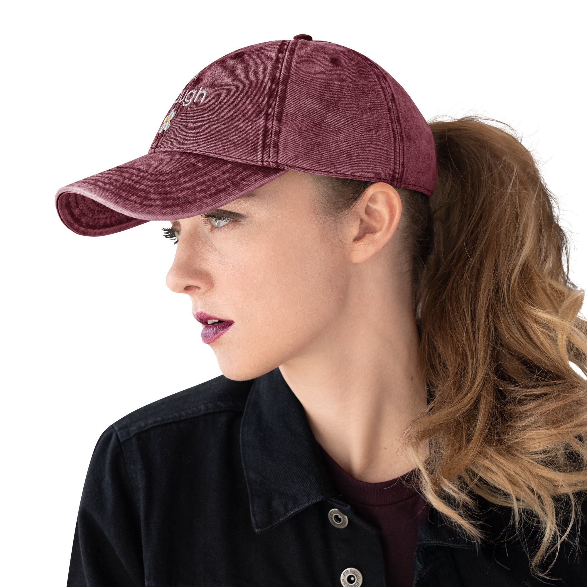I am enough embroidered daisy Vintage Cotton Twill Cap
