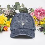 I am enough embroidered daisy Vintage Cotton Twill Cap by La Vie Bien