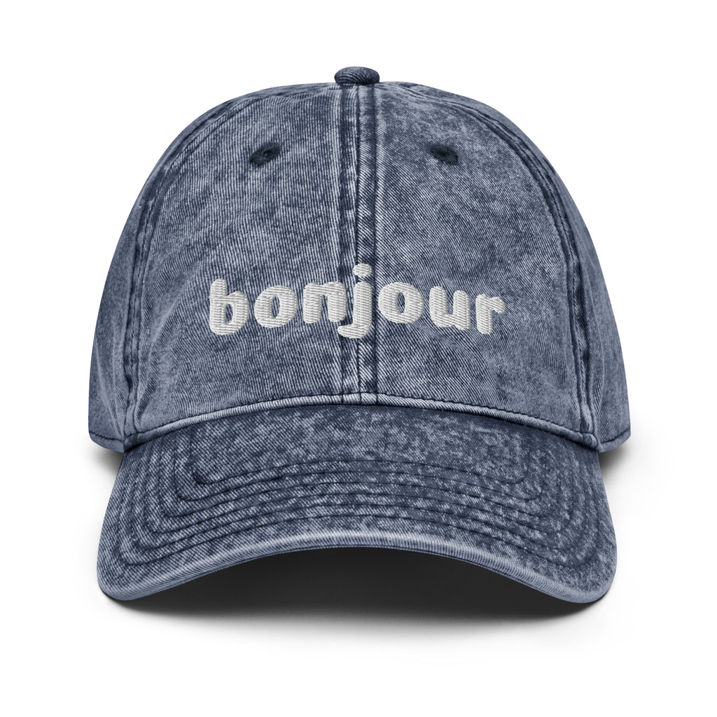Vintage bonjour embroidered Cotton Twill Cap