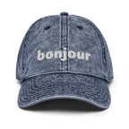 Vintage bonjour embroidered Cotton Twill Cap by La Vie Bien
