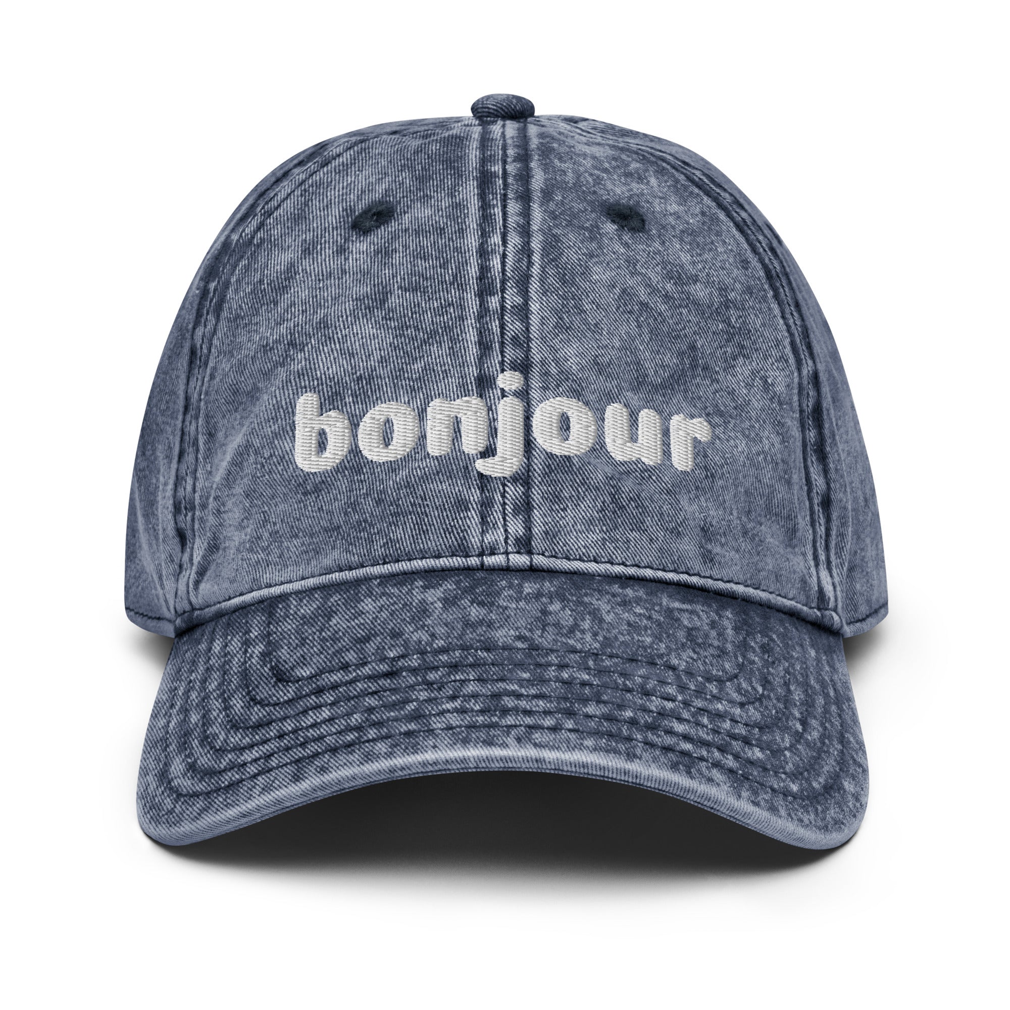 Vintage bonjour embroidered Cotton Twill Cap