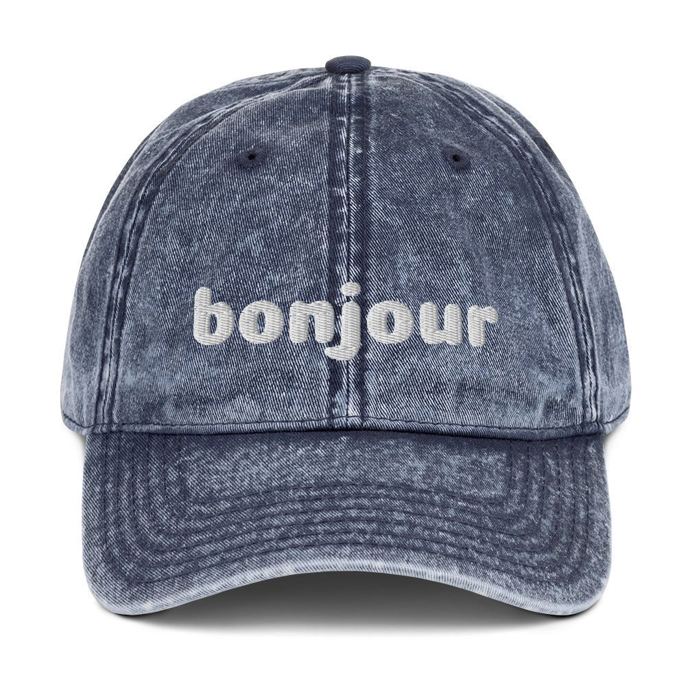 Vintage bonjour embroidered Cotton Twill Cap