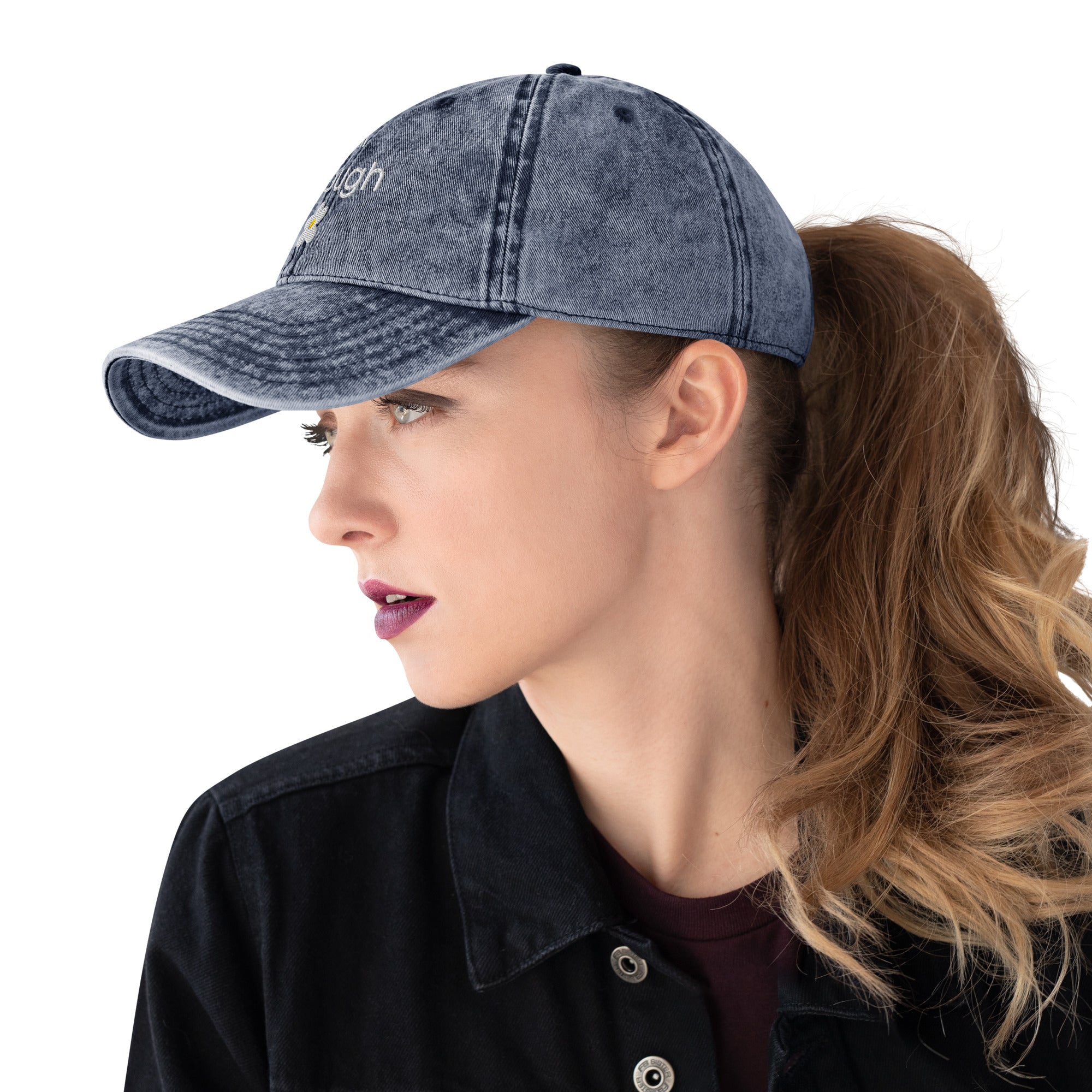 I am enough embroidered daisy Vintage Cotton Twill Cap