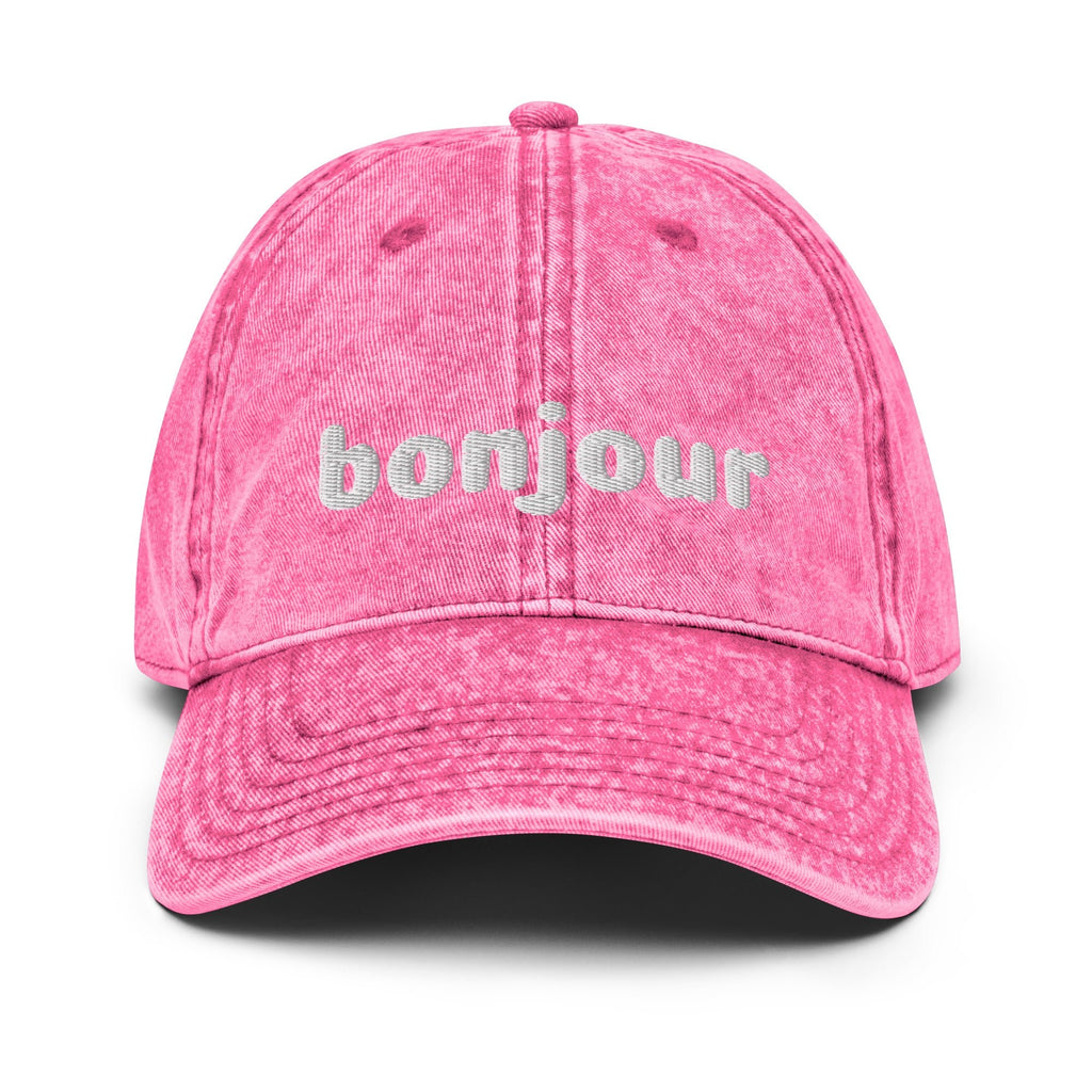 Vintage bonjour embroidered Cotton Twill Cap