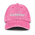 Vintage bonjour embroidered Cotton Twill Cap by La Vie Bien