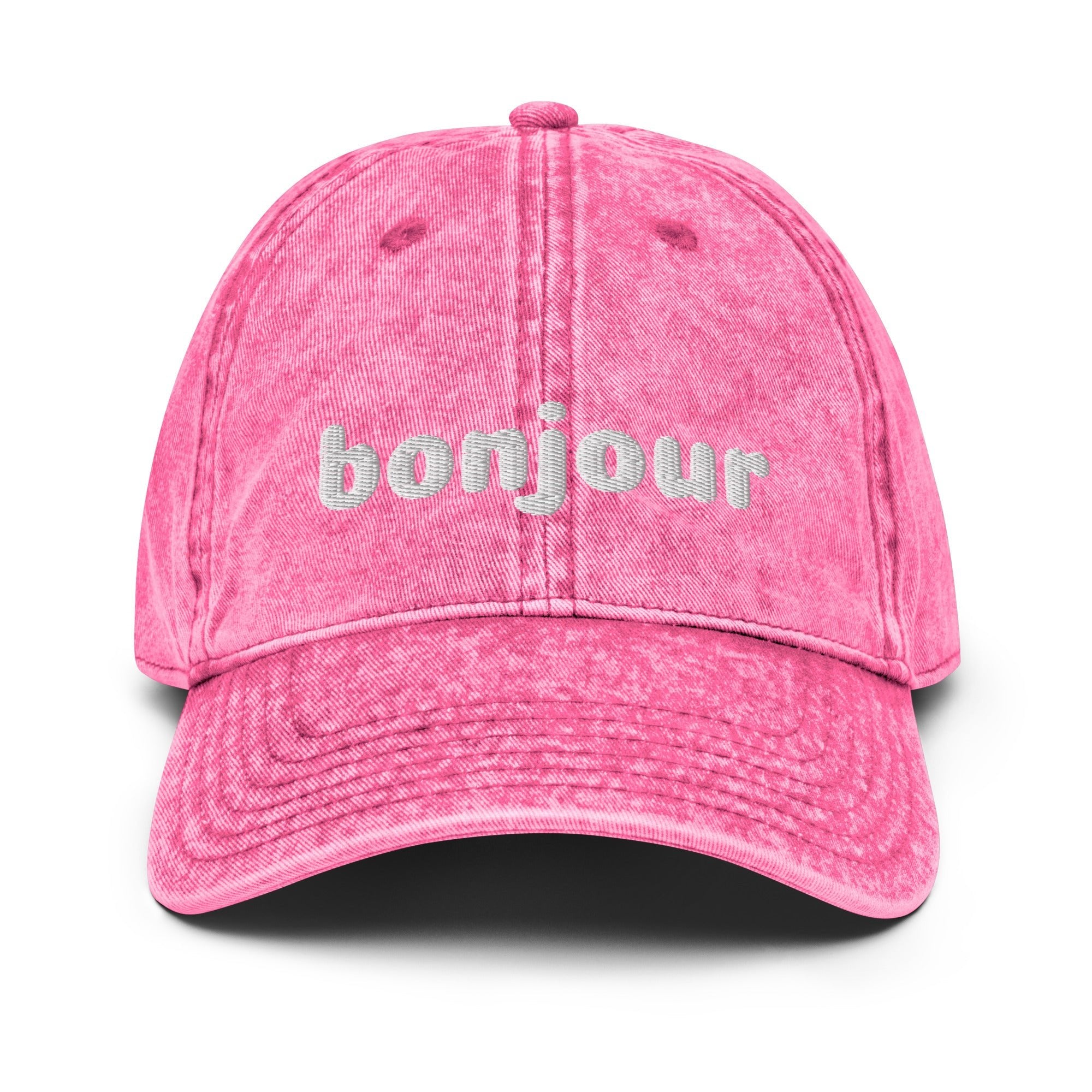 Vintage bonjour embroidered Cotton Twill Cap