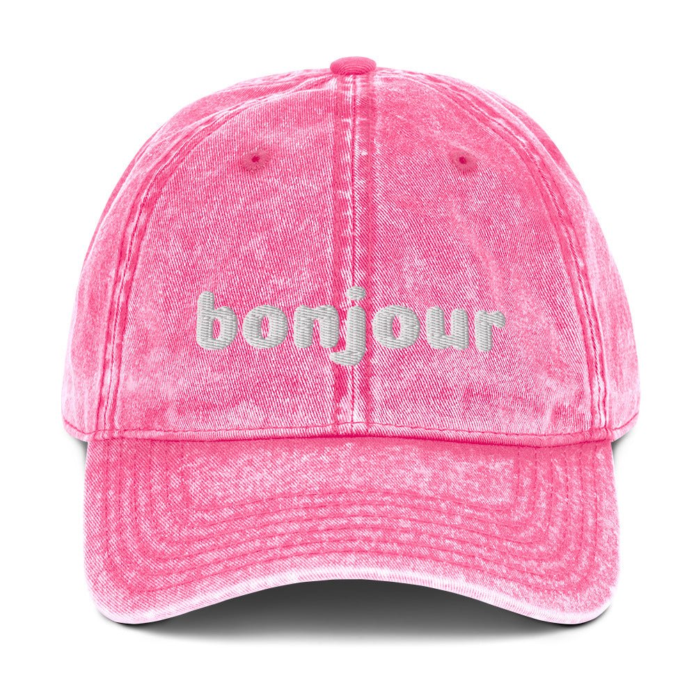 Vintage bonjour embroidered Cotton Twill Cap