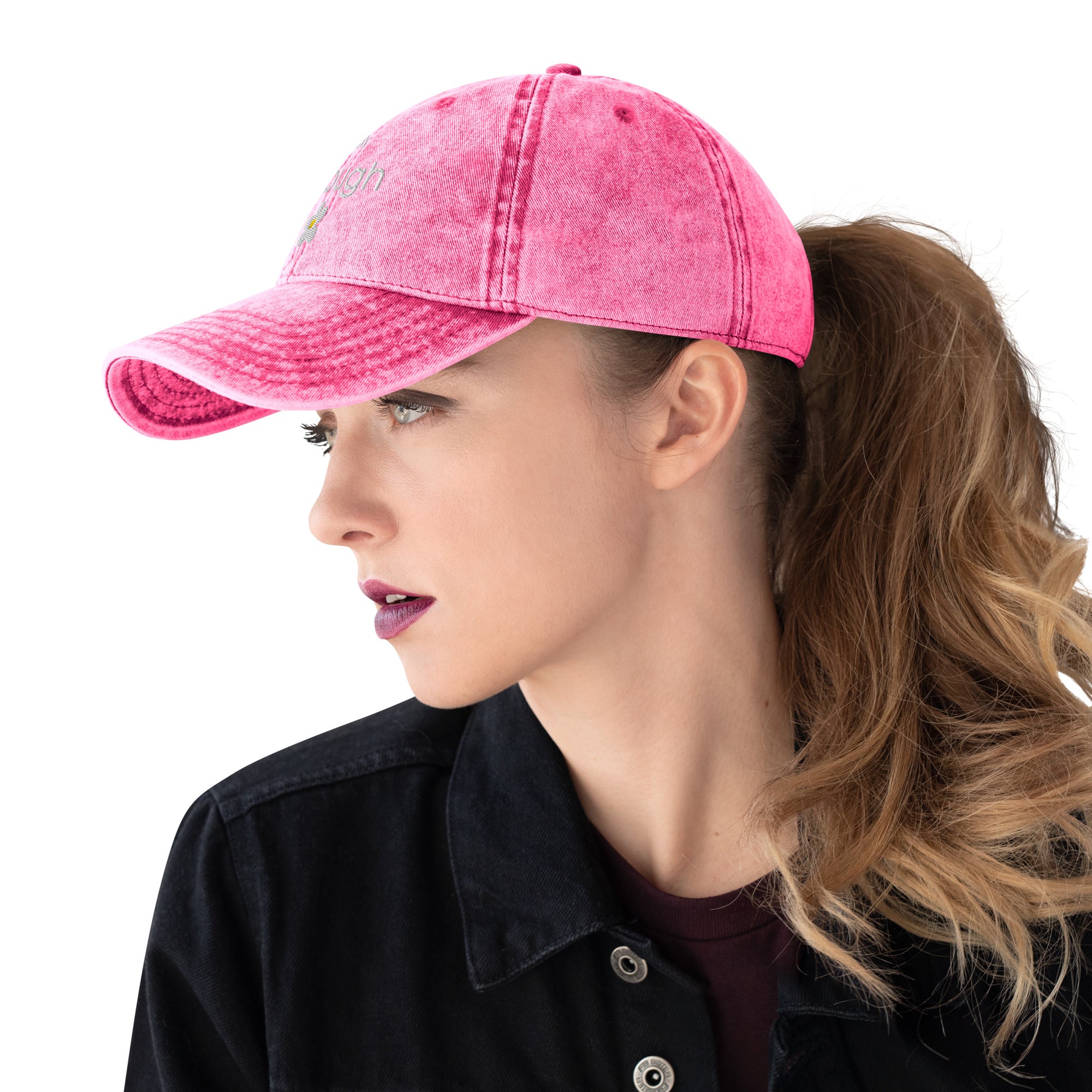 I am enough embroidered daisy Vintage Cotton Twill Cap