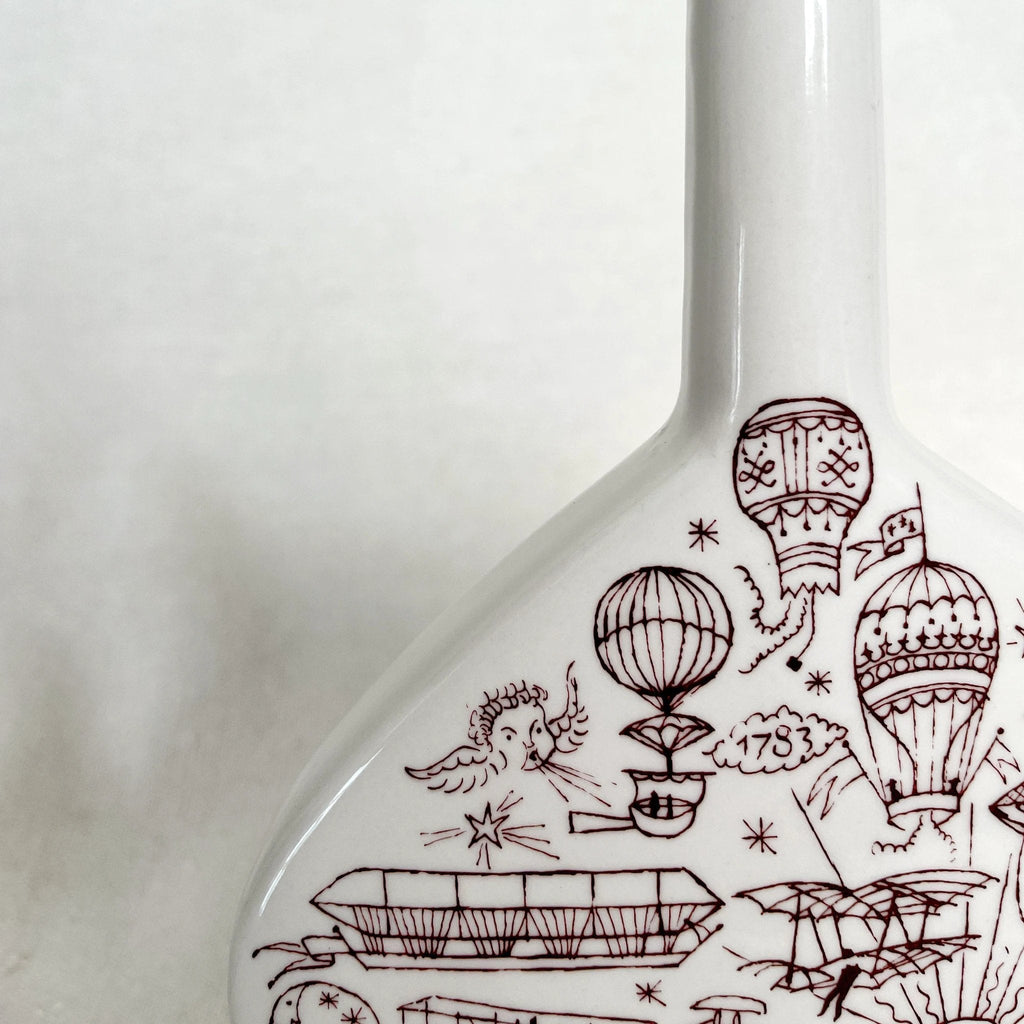 Vintage Ceramic Vase with Burgundy Design