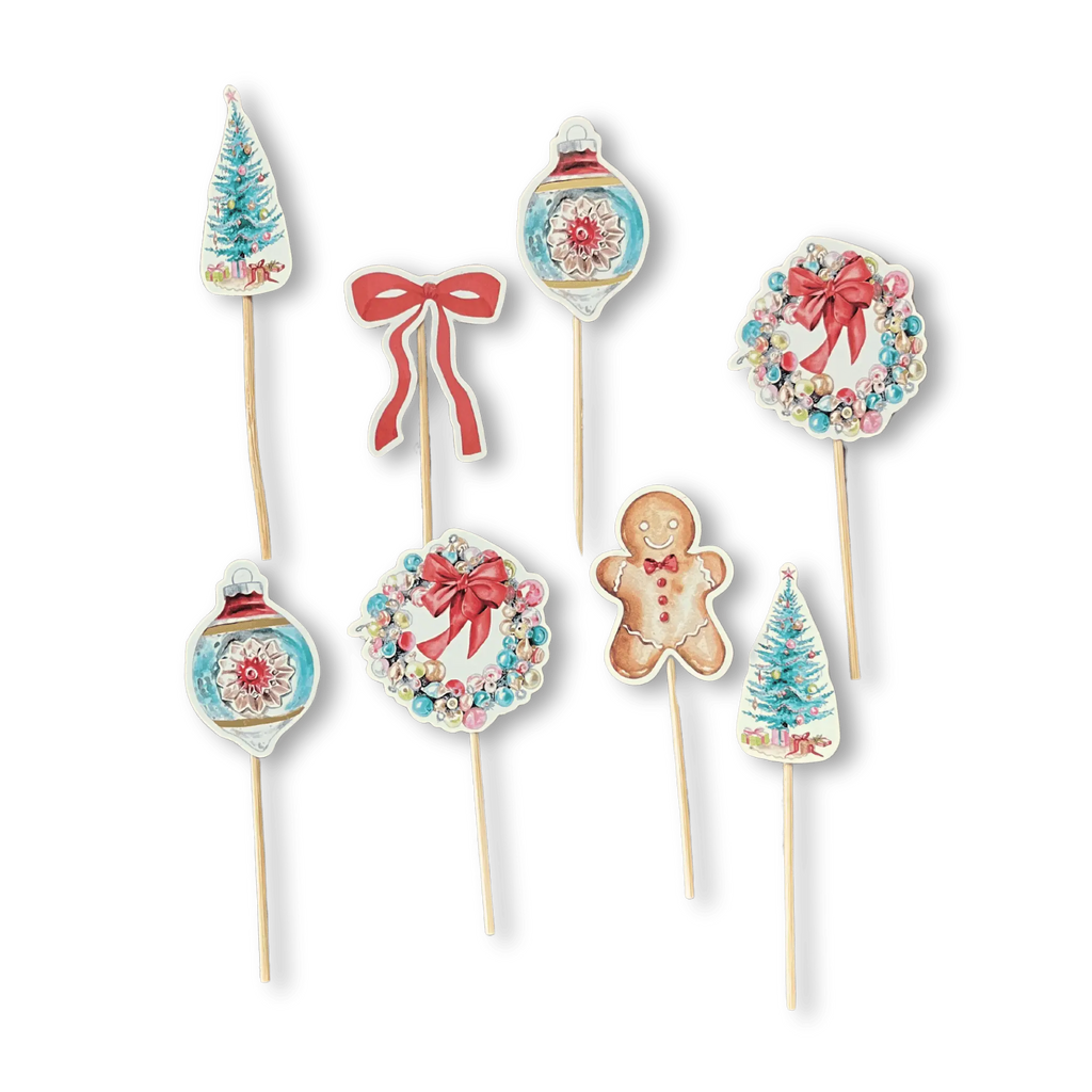 Vintage Christmas Cupcake Toppers (8pcs)