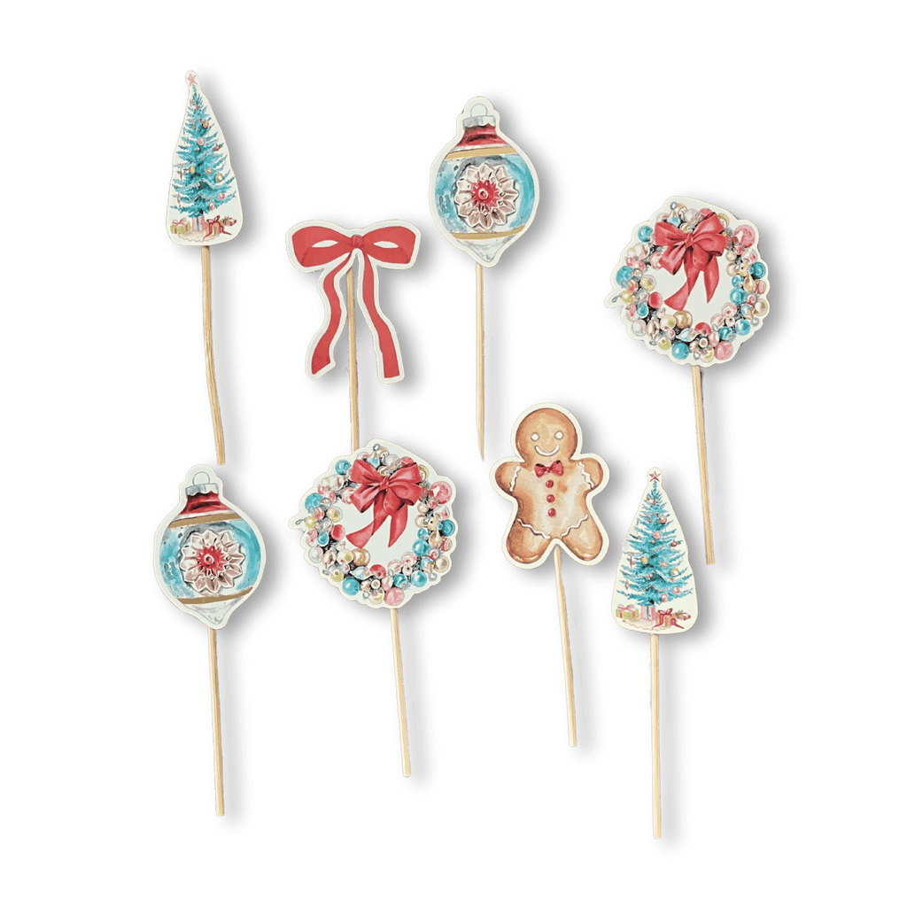 Vintage Christmas Cupcake Toppers (8pcs) Cupcake Toppers La Vie Bien Vintage Christmas Cupcake Toppers (8pcs)