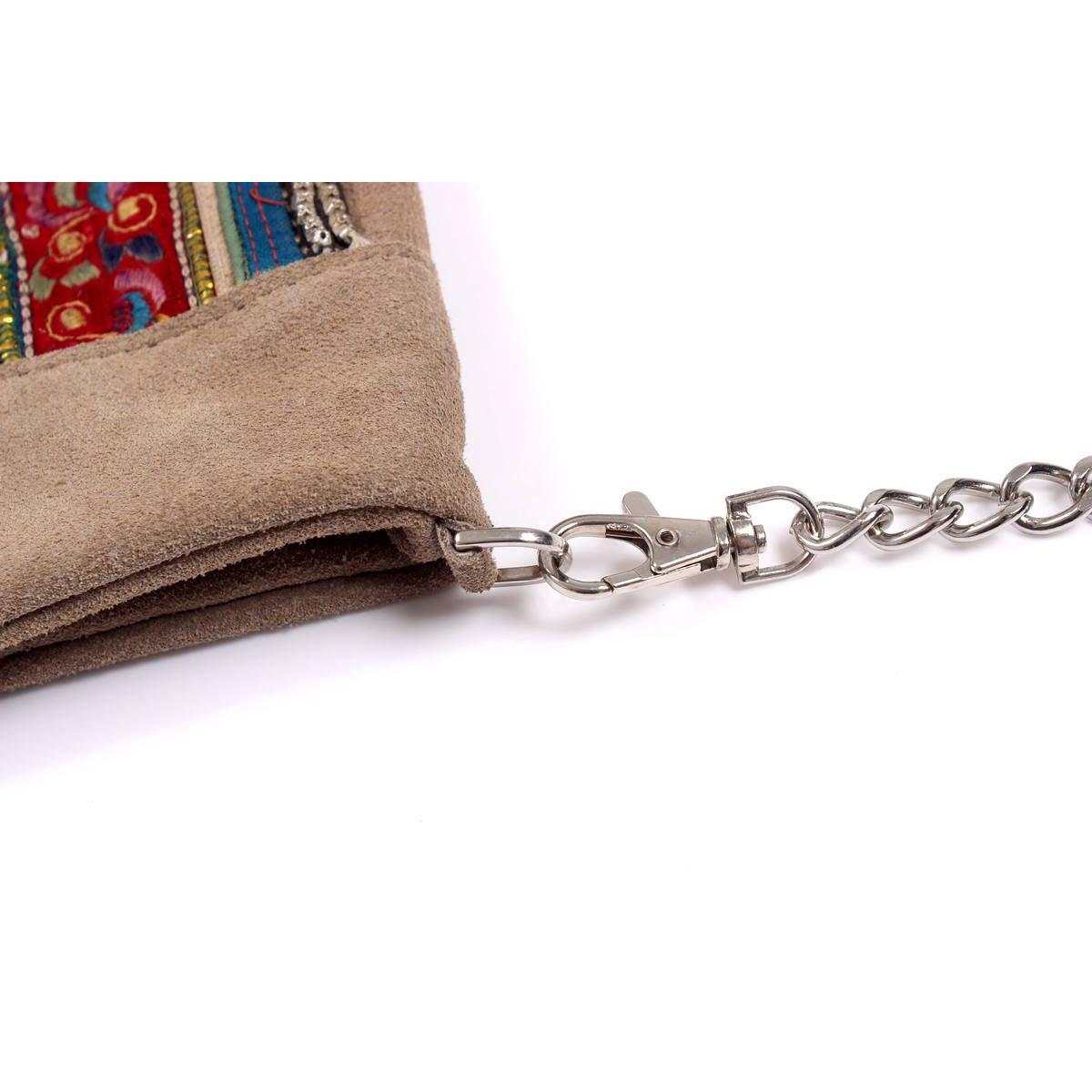 Vintage Fabric + Leather Cross - Body Bag | Clutch With Chain Strap - Thailand Bags La Vie Bien Vintage Fabric + Leather Cross - Body Bag | Clutch With Chain Strap - Thailand