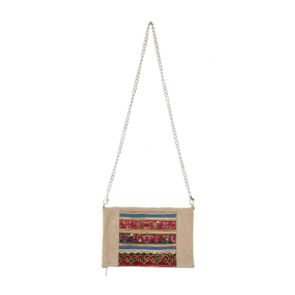 Vintage Fabric + Leather Cross - Body Bag | Clutch With Chain Strap - Thailand Bags La Vie Bien Vintage Fabric + Leather Cross - Body Bag | Clutch With Chain Strap - Thailand