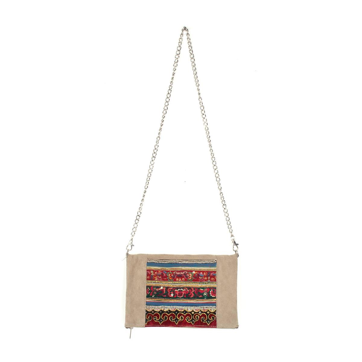 Vintage Fabric + Leather Cross - Body Bag | Clutch With Chain Strap - Thailand Bags La Vie Bien Vintage Fabric + Leather Cross - Body Bag | Clutch With Chain Strap - Thailand