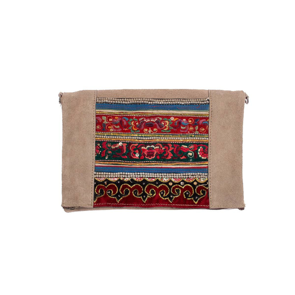 Vintage Fabric + Leather Cross - Body Bag | Clutch With Chain Strap - Thailand Bags La Vie Bien Vintage Fabric + Leather Cross - Body Bag | Clutch With Chain Strap - Thailand