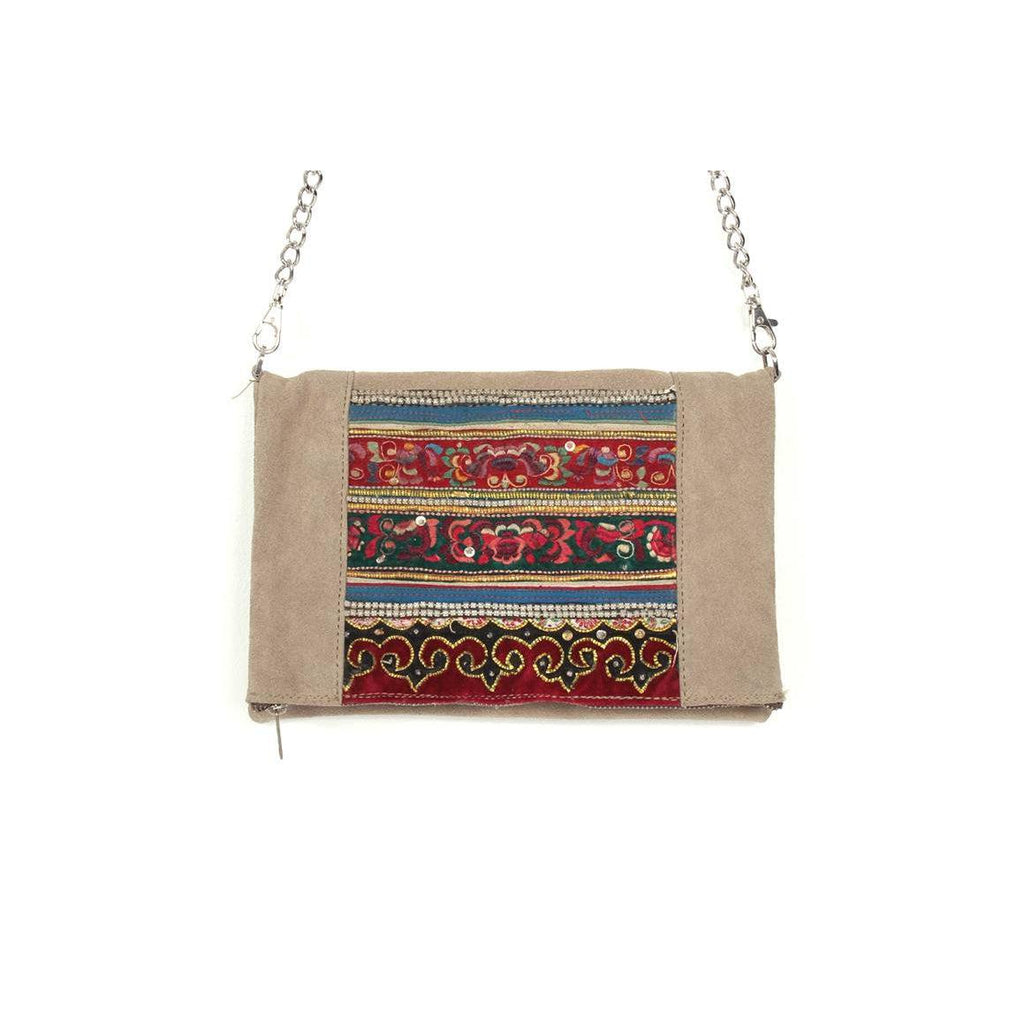 Vintage Fabric + Leather Cross - Body Bag | Clutch With Chain Strap - Thailand Bags La Vie Bien Vintage Fabric + Leather Cross - Body Bag | Clutch With Chain Strap - Thailand