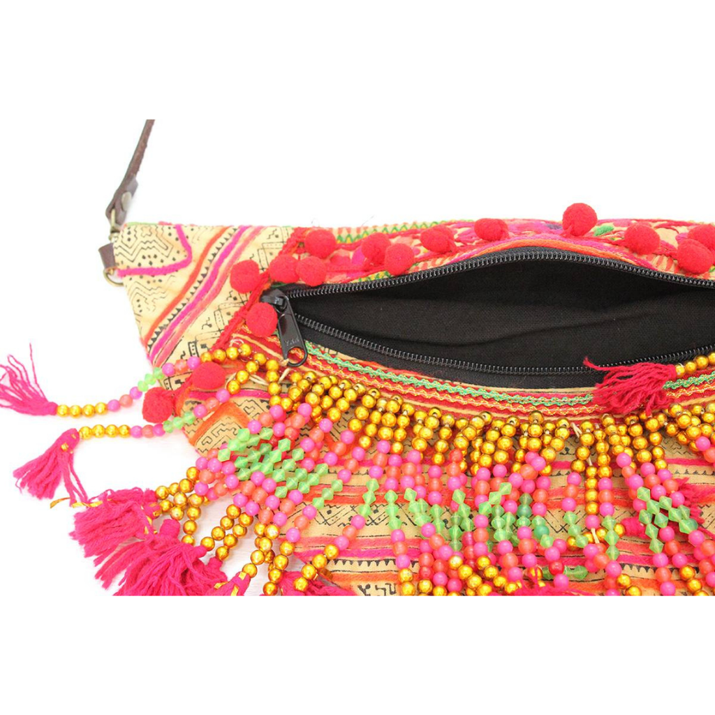 Vintage Hmong Beaded Fringe Cross - Body Purse - Thailand Bags La Vie Bien Vintage Hmong Beaded Fringe Cross - Body Purse - Thailand