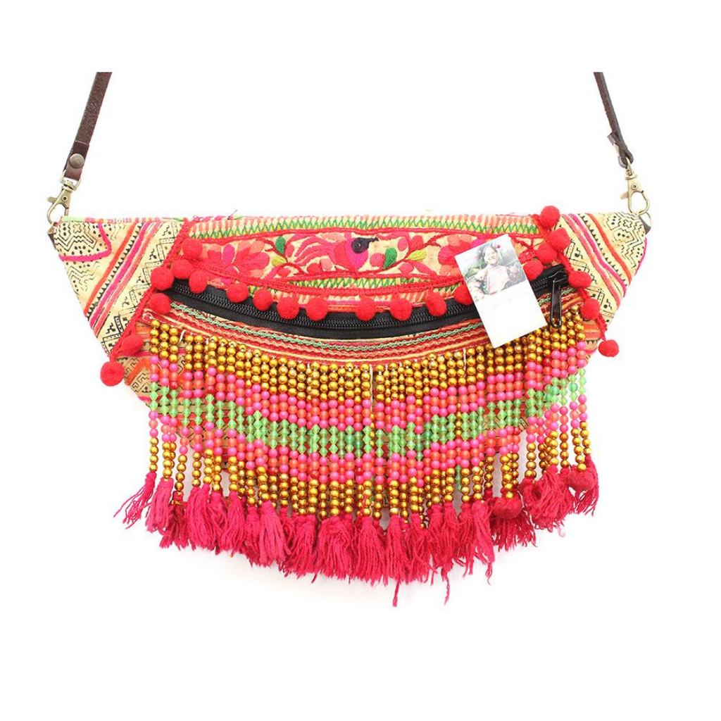 Vintage Hmong Beaded Fringe Cross - Body Purse - Thailand Bags La Vie Bien Vintage Hmong Beaded Fringe Cross - Body Purse - Thailand