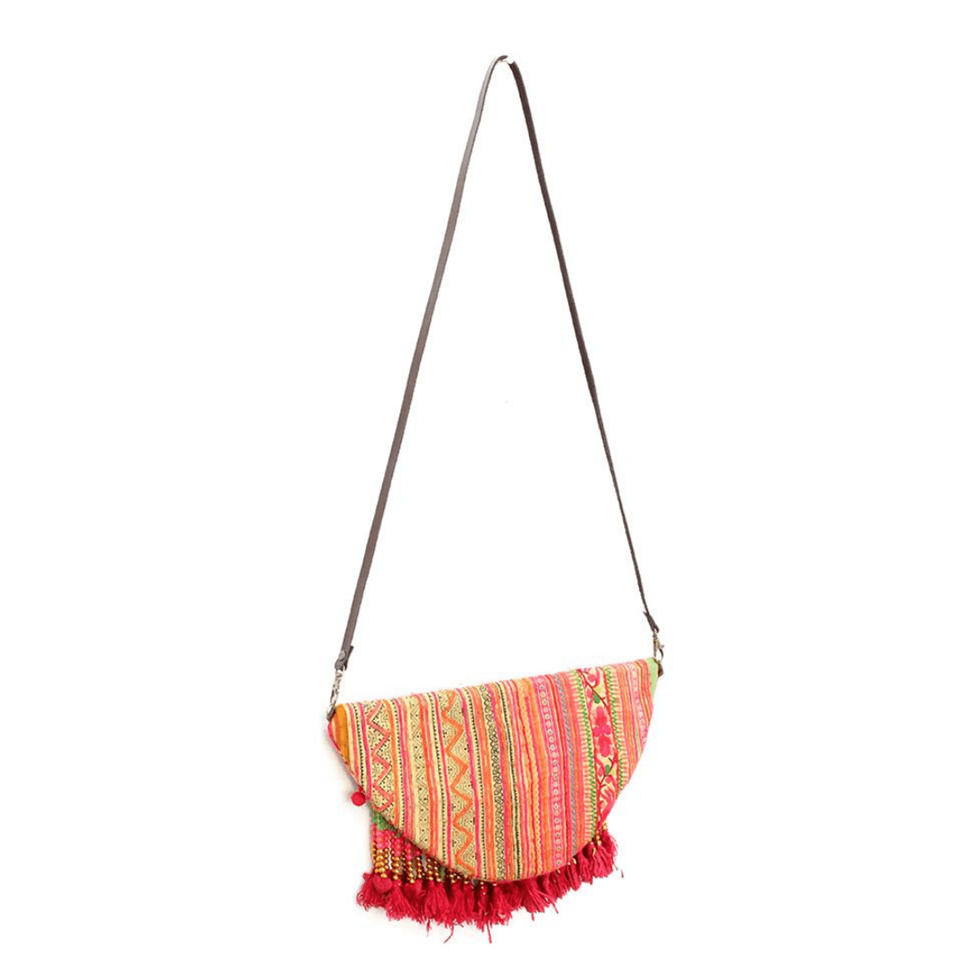 Vintage Hmong Beaded Fringe Cross - Body Purse - Thailand Bags La Vie Bien Vintage Hmong Beaded Fringe Cross - Body Purse - Thailand