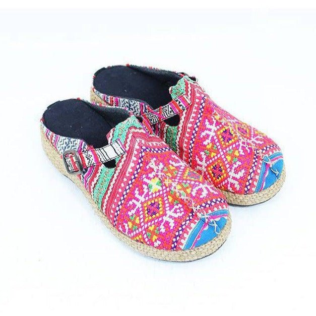 Vintage Hmong Textile Boho Upcycled Slip On Shoes - Thailand Apparel La Vie Bien Vintage Hmong Textile Boho Upcycled Slip On Shoes - Thailand