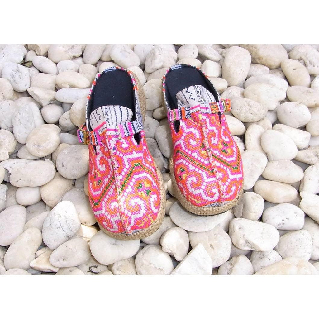Vintage Hmong Textile Boho Upcycled Slip On Shoes - Thailand Apparel La Vie Bien Vintage Hmong Textile Boho Upcycled Slip On Shoes - Thailand