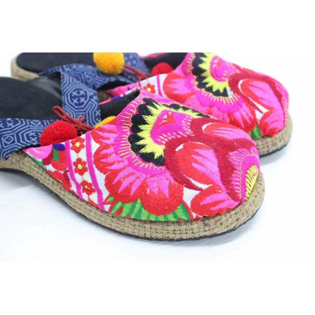 Vintage Hmong Textile Upcycled Batik Slip On Clogs Shoes - Thailand Apparel La Vie Bien Vintage Hmong Textile Upcycled Batik Slip On Clogs Shoes - Thailand