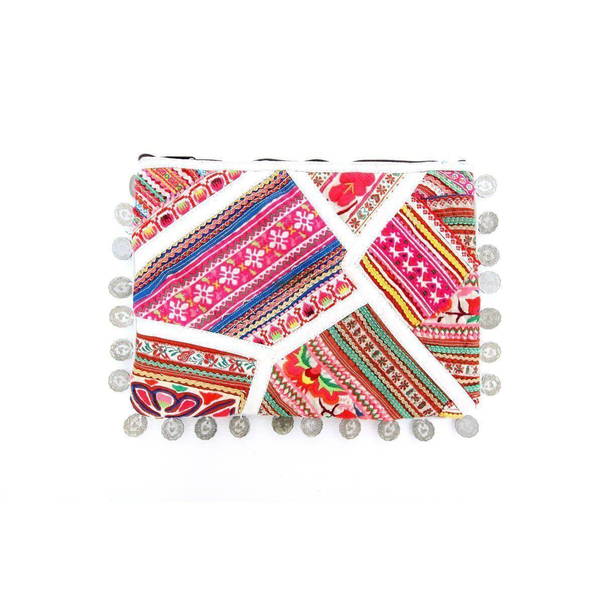 Vintage Leather Trims & Coins iPad Clutch - Thailand Bags La Vie Bien Vintage Leather Trims & Coins iPad Clutch - Thailand