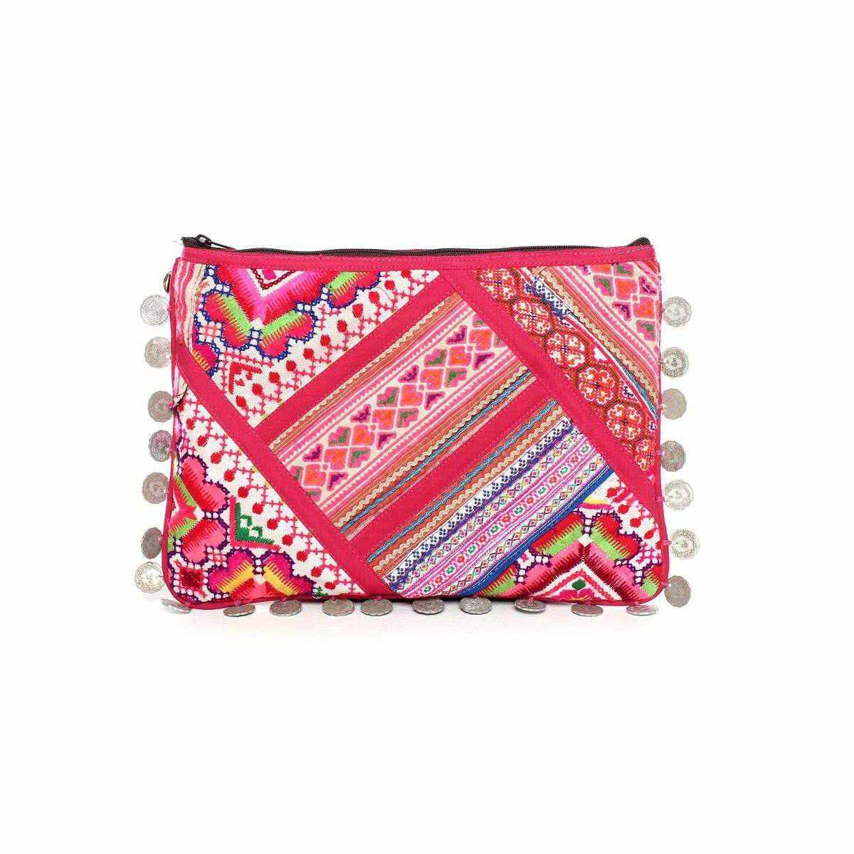 Vintage Leather Trims & Coins iPad Clutch - Thailand Bags La Vie Bien Vintage Leather Trims & Coins iPad Clutch - Thailand