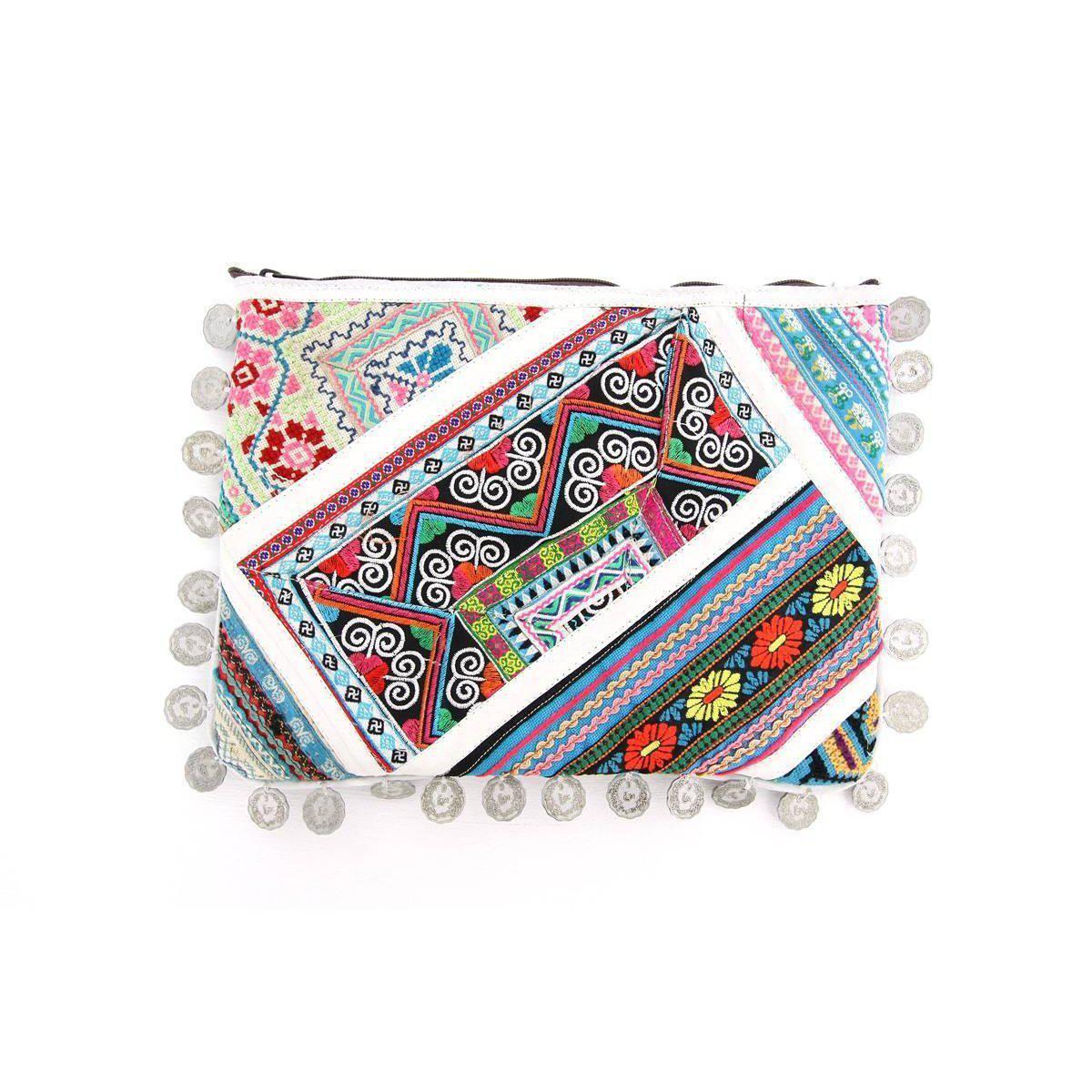 Vintage Leather Trims & Coins iPad Clutch - Thailand Bags La Vie Bien Vintage Leather Trims & Coins iPad Clutch - Thailand