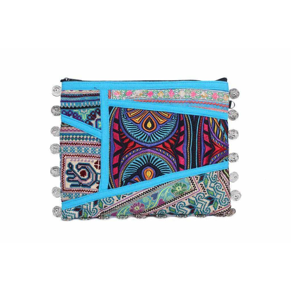Vintage Leather Trims & Coins iPad Clutch - Thailand Bags La Vie Bien Vintage Leather Trims & Coins iPad Clutch - Thailand