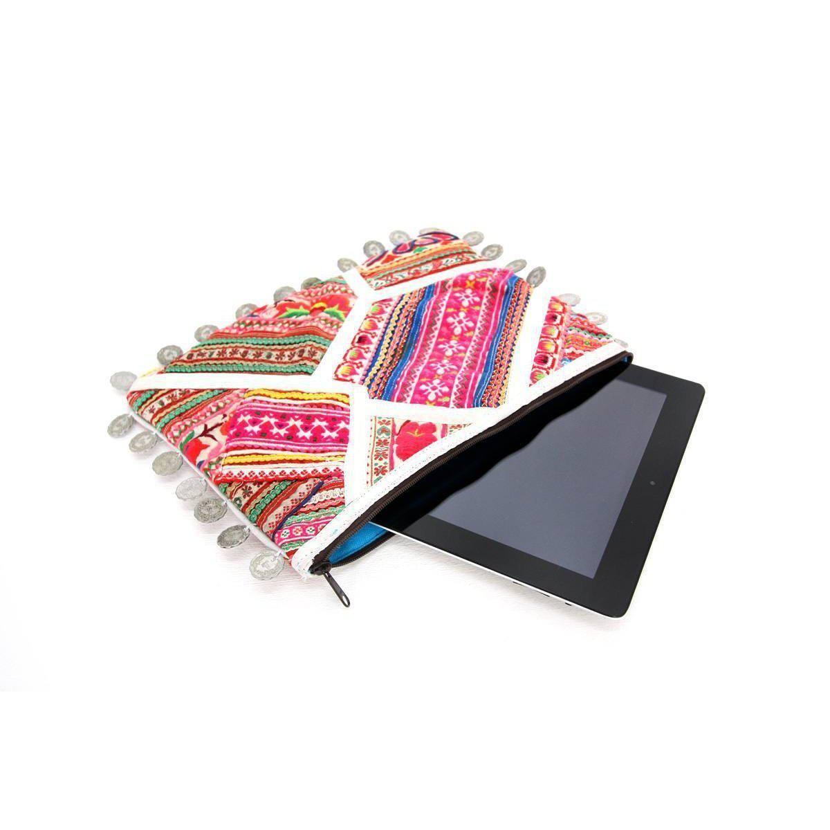 Vintage Leather Trims & Coins iPad Clutch - Thailand Bags La Vie Bien Vintage Leather Trims & Coins iPad Clutch - Thailand